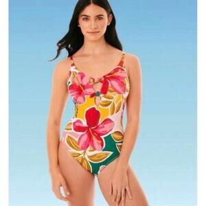 Miracle Brands Slimming Control Pink White Swimsuit NWT Size Small